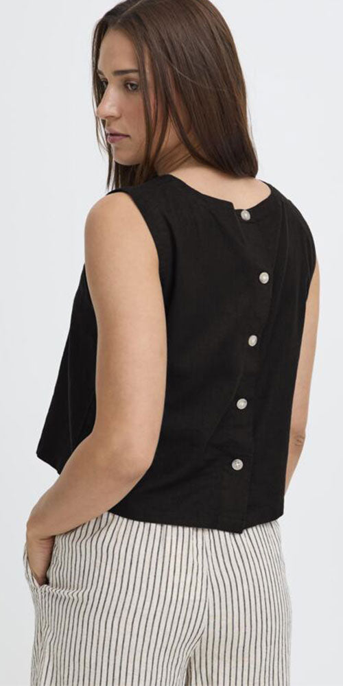 B.Young Linen Blend Shell Top, black