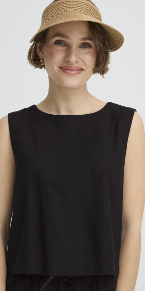 B.Young Linen Blend Shell Top, black