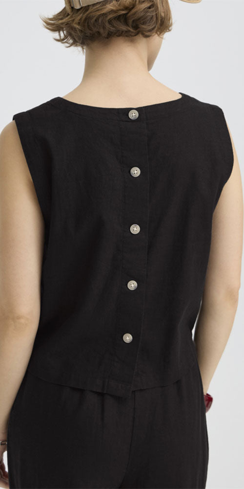 B.Young Linen Blend Shell Top, black