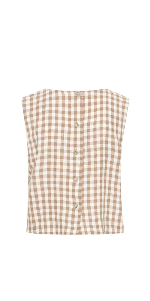 B.Young Linen Blend Shell Top, taupe gingham