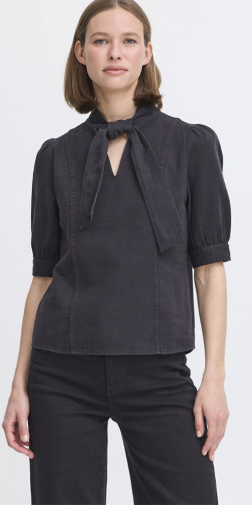 B.Young Denim Bow Blouse