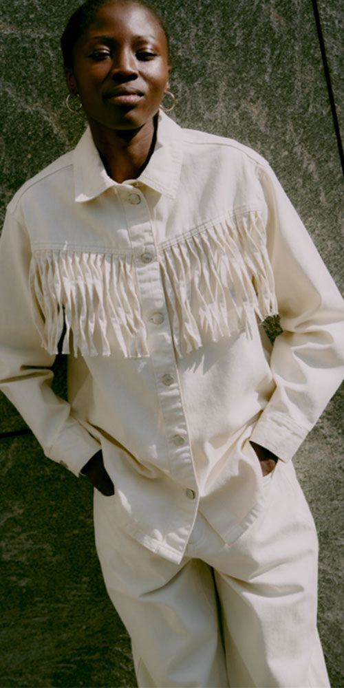 B.Young Fringed Denim Shacket