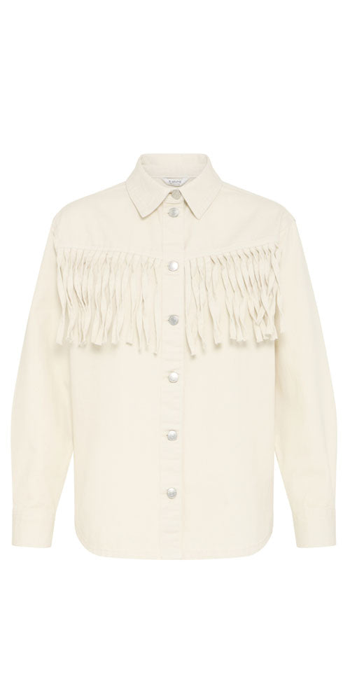 B.Young Fringed Denim Shacket