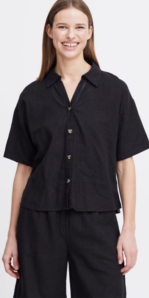 B.Young Linen Blend Shirt, black