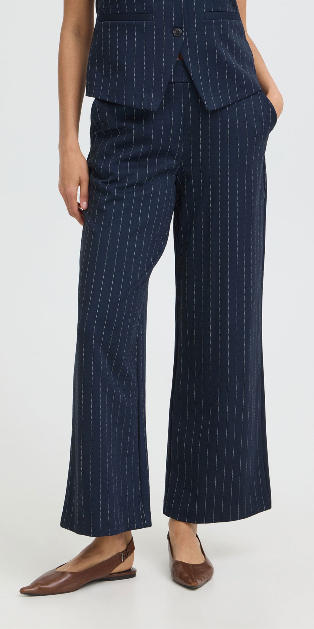 B.Young Pinstripe Ponte Knit Pants, navy