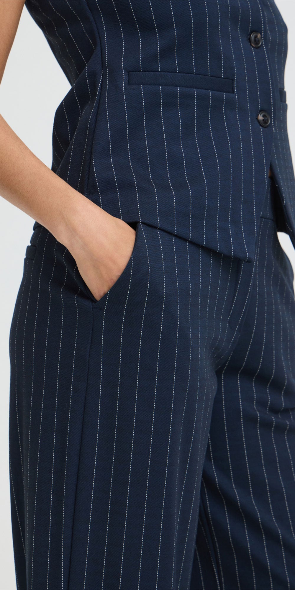 B.Young Pinstripe Ponte Knit Pants, navy