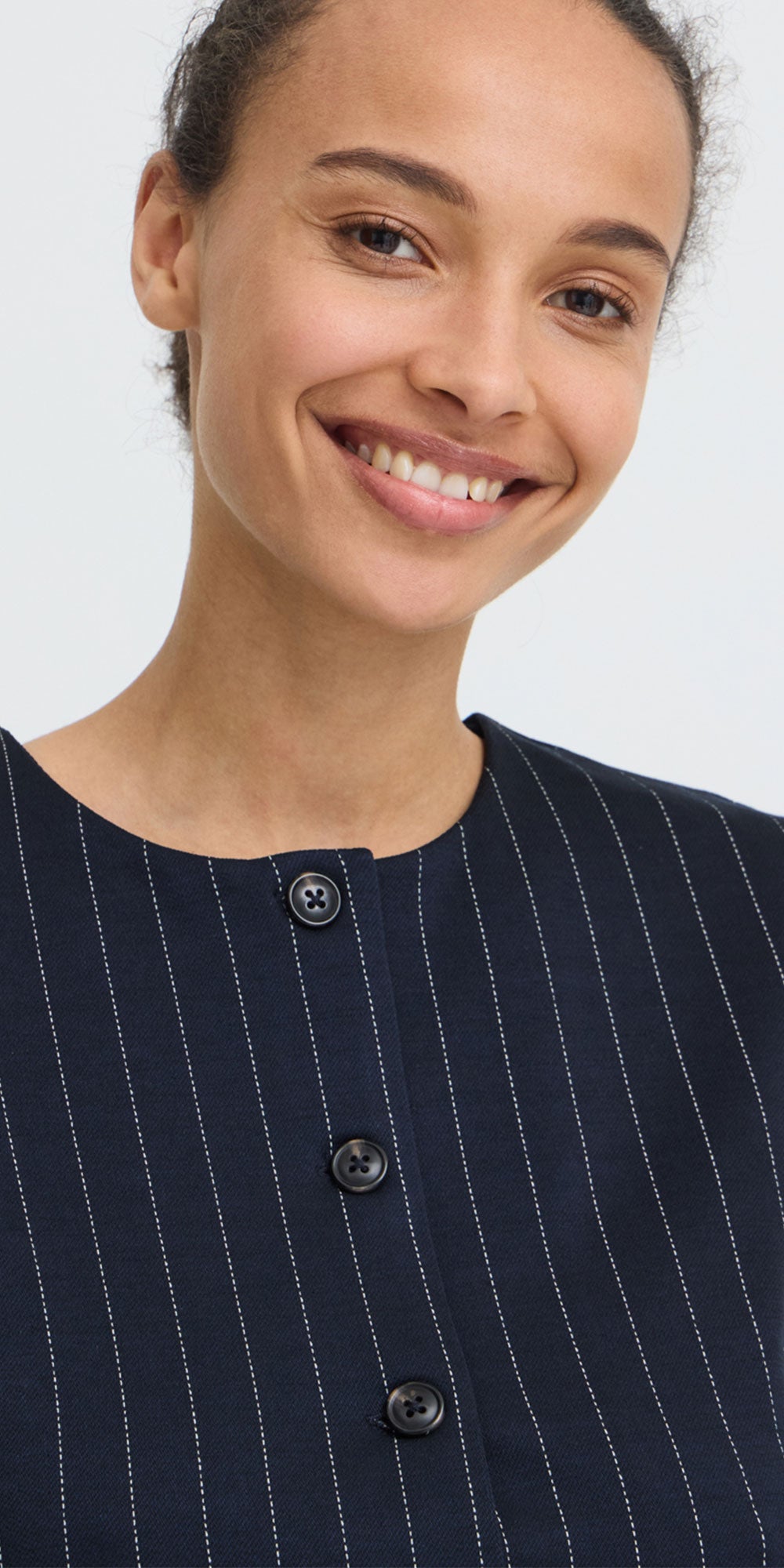 B.Young Pinstripe Ponte Knit Vest, navy