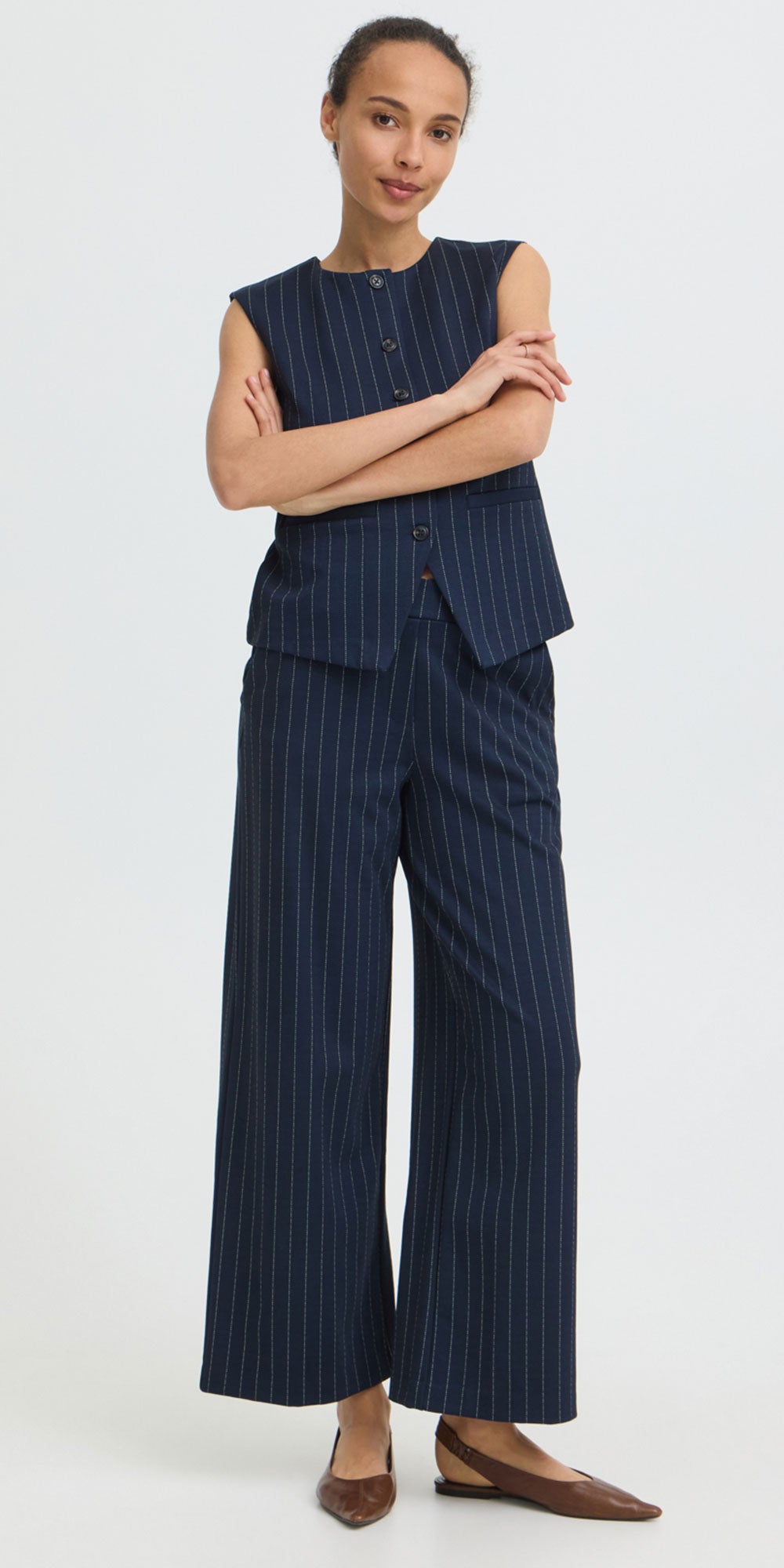 B.Young Pinstripe Ponte Knit Pants, navy