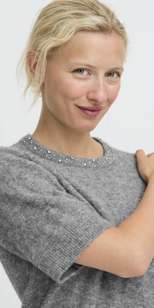 B.Young Rhinestone Embellished Sweater, grey