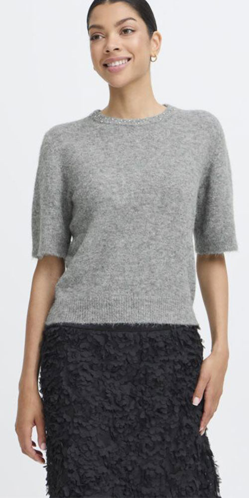 B.Young Rhinestone Embellished Sweater, grey