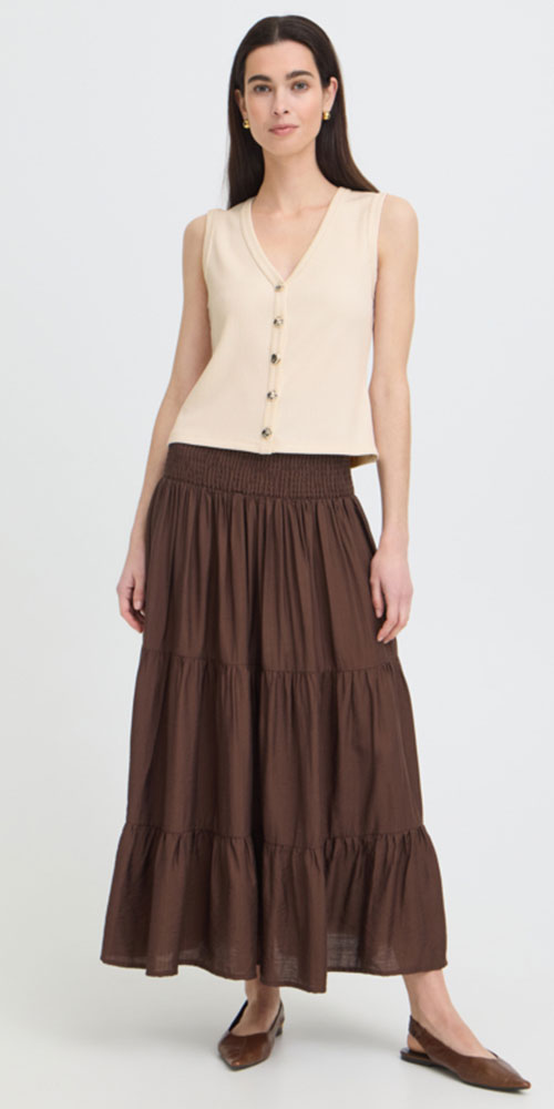 B.Young Smocked Tiered Skirt, espresso