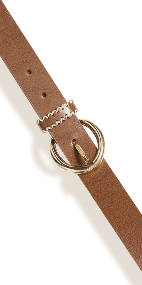 B.Young Stitch Detail Belt, cognac