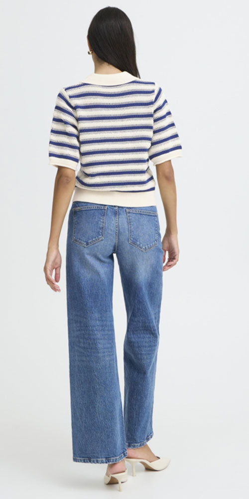 B.Young Striped Cotton Polo, navy/cream