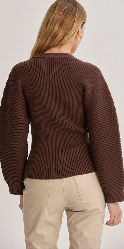 Barrel Sleeve V-neck Pullover, chocolate brown
