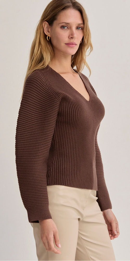 Barrel Sleeve V-neck Pullover, chocolate brown
