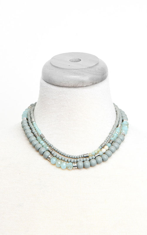 Beaded Trio Necklace, aqua