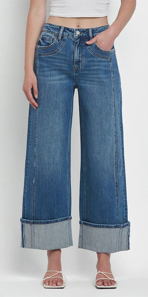 Boardwalk Cuffed Wide Jeans, vintage blue