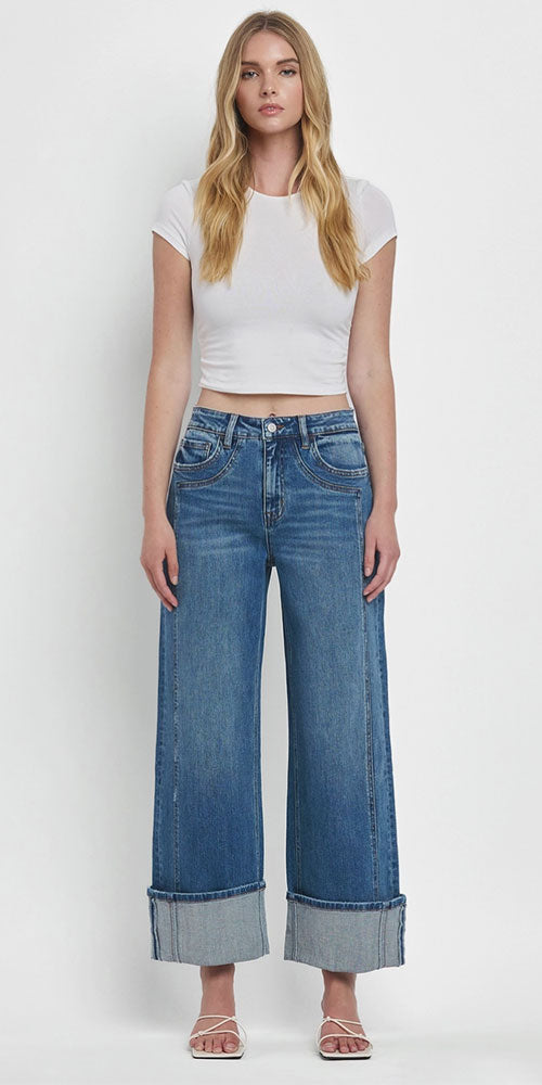 Boardwalk Cuffed Wide Jeans, vintage blue