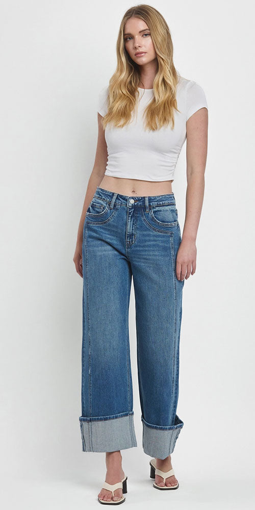 Boardwalk Cuffed Wide Jeans, vintage blue