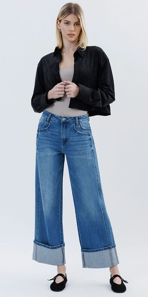 Boardwalk Cuffed Wide Jeans, vintage blue