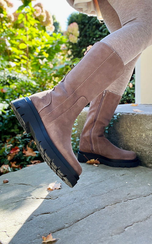 Bos. & Co. Women's Basal Waterproof Bootie - Suede, 2.5" Heel, Lace-Up Back Detail, Inside Zipper