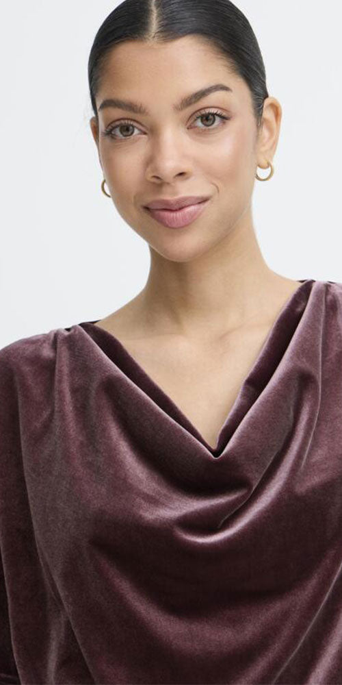B.Young Draped Velvet Top, dusty eggplant