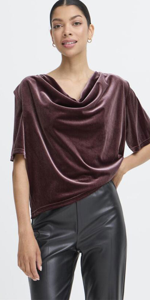 B.Young Draped Velvet Top, dusty eggplant