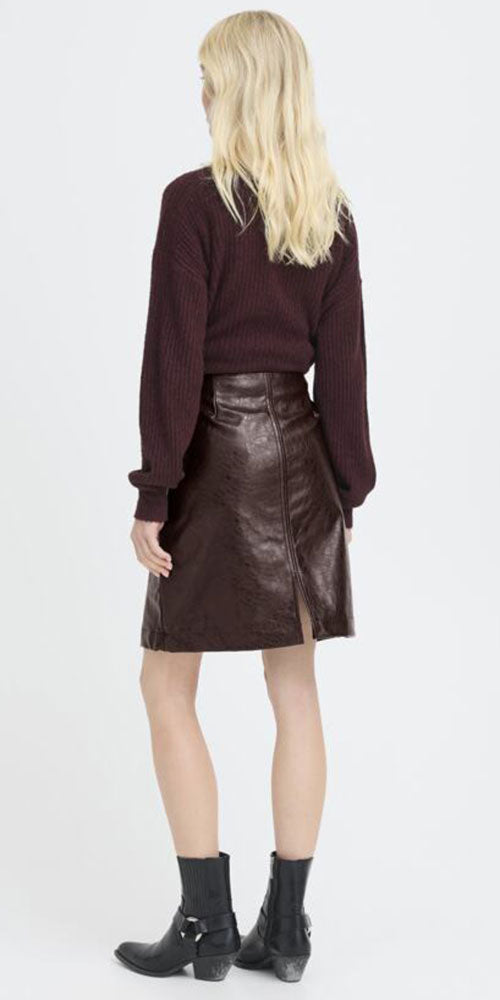 B.Young Faux Leather Skirt, burgundy