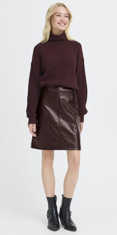B.Young Faux Leather Skirt, burgundy
