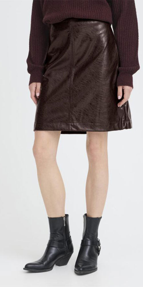 B.Young Faux Leather Skirt, burgundy
