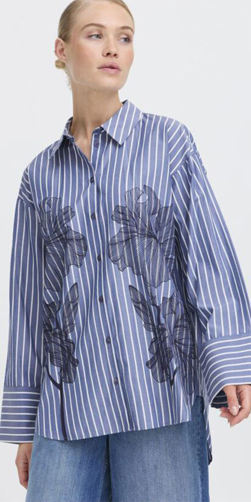 B.Young Flower on Stripes Shirt