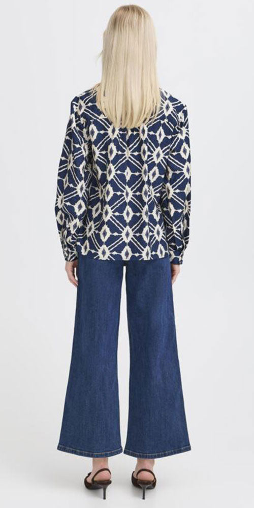 B.Young Bold Ikat Button Shirt, navy