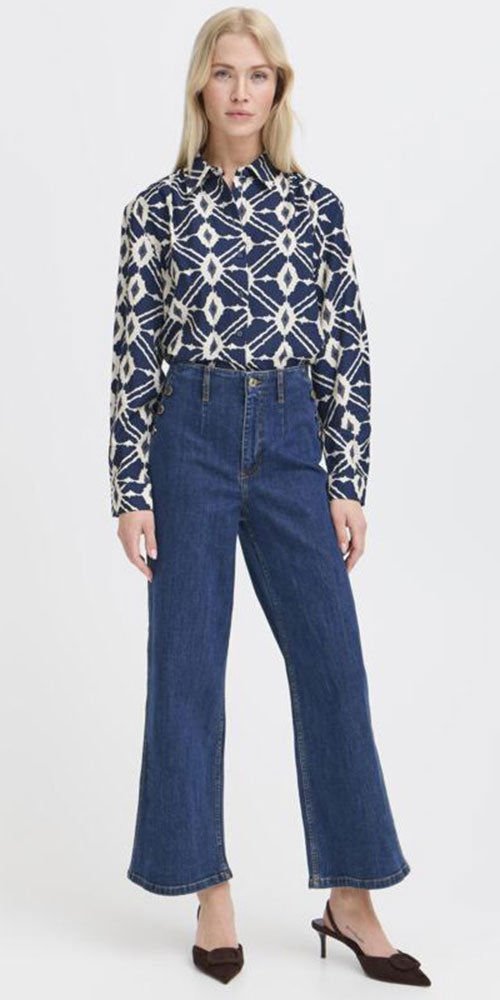 B.Young Bold Ikat Button Shirt, navy
