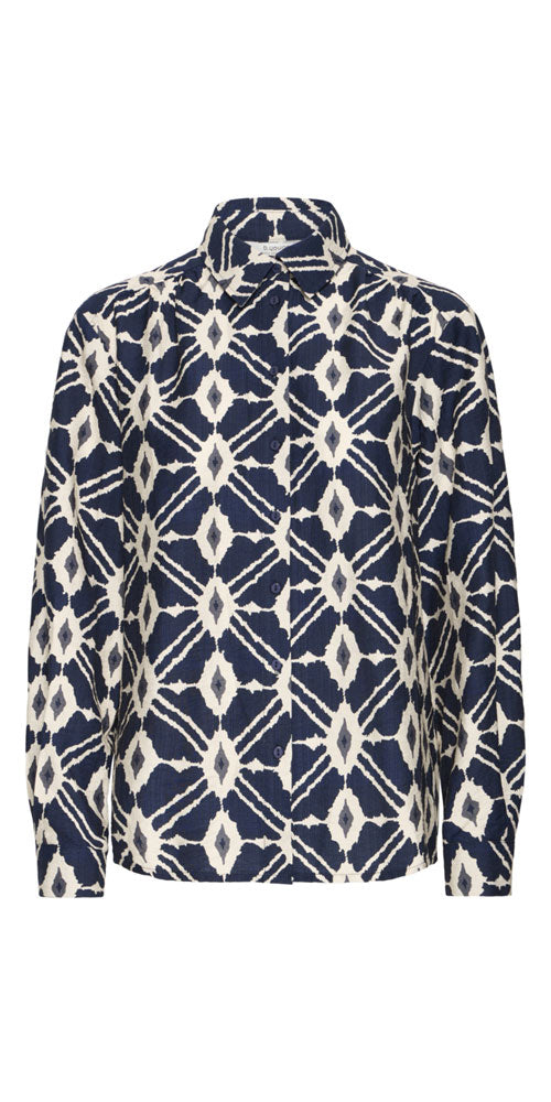 B.Young Bold Ikat Button Shirt, navy