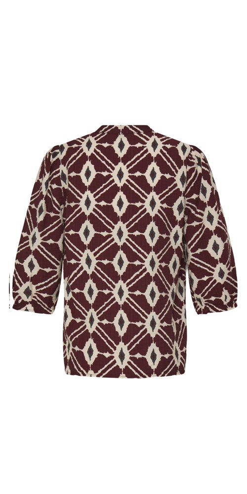 B.Young Bold Ikat V-neck Blouse, burgundy