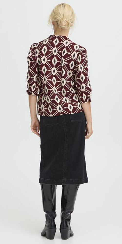 B.Young Bold Ikat V-neck Blouse, burgundy