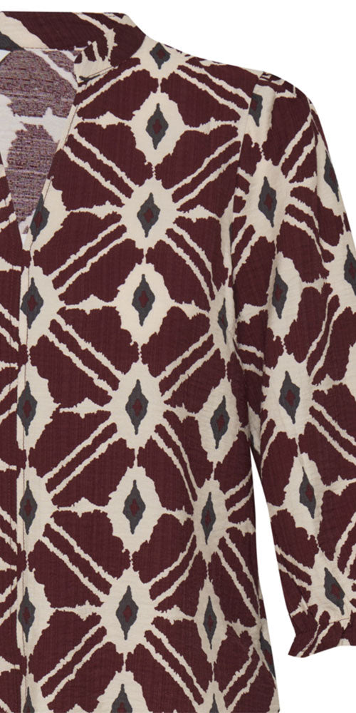 B.Young Bold Ikat V-neck Blouse, burgundy