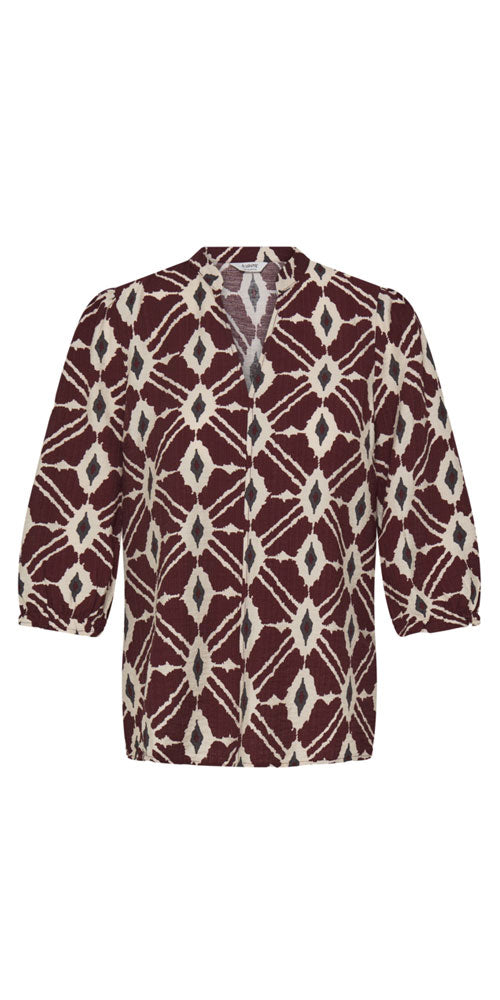B.Young Bold Ikat V-neck Blouse, burgundy