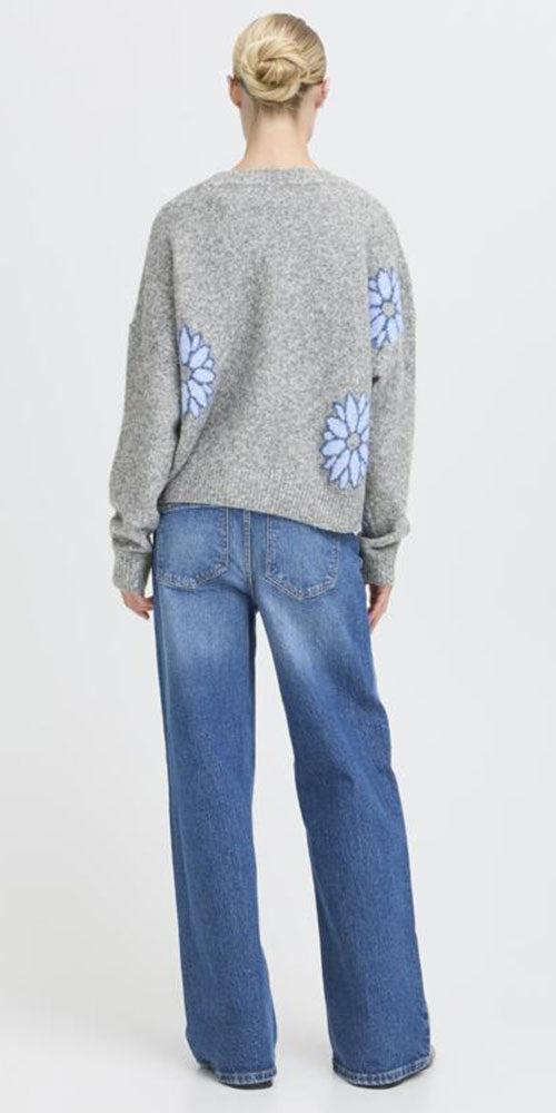 B.Young Pop Flower Sweater, grey