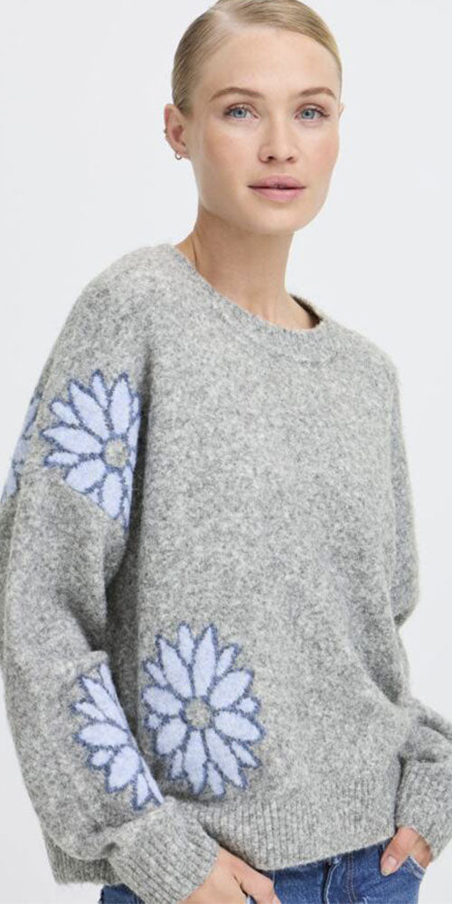 B.Young Pop Flower Sweater, grey