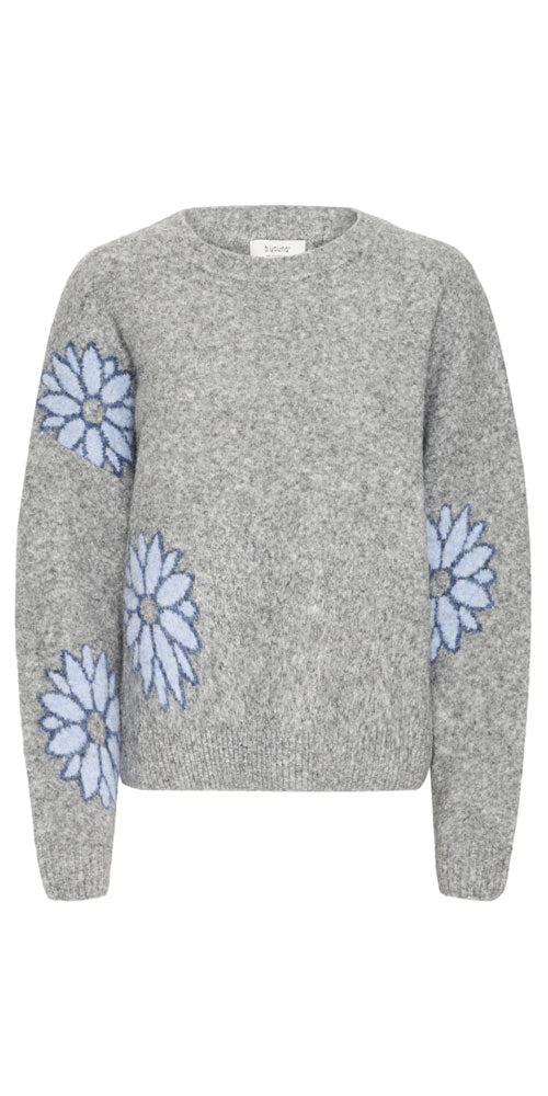 B.Young Pop Flower Sweater, grey