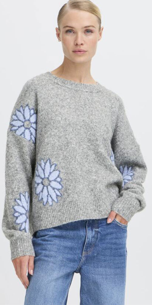 B.Young Pop Flower Sweater, grey