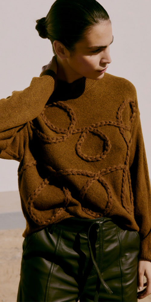B.Young Rope Embellished Sweater, toffee