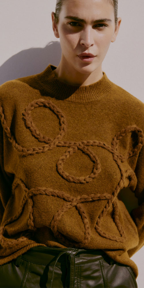 B.Young Rope Embellished Sweater, toffee