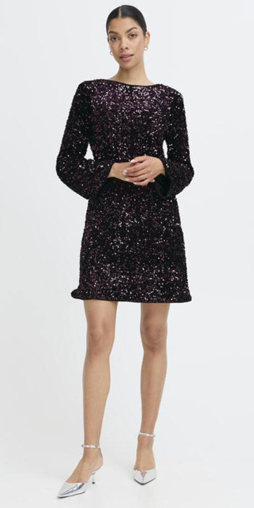B.Young Sequin Bow Dress, eggplant