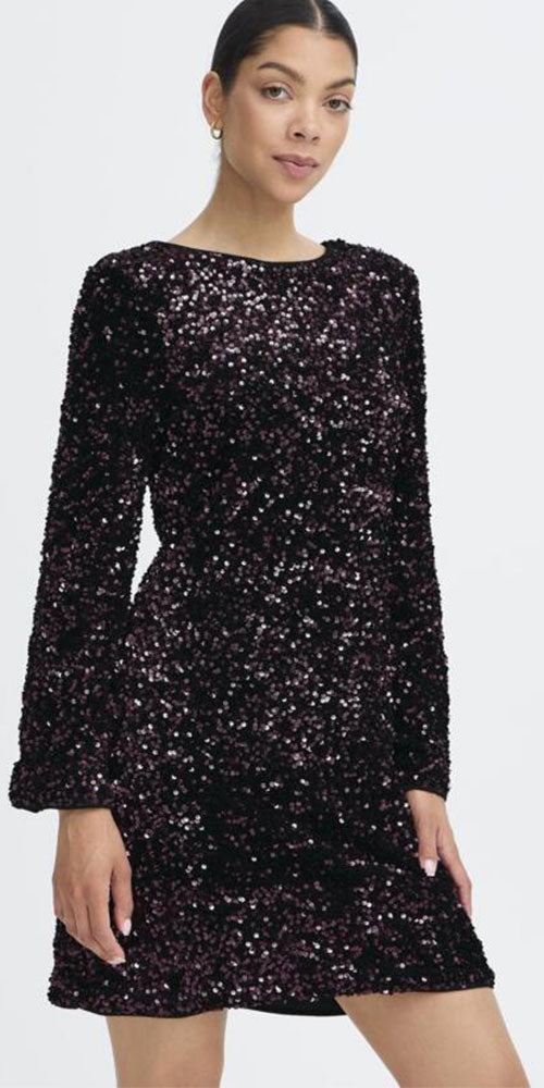 B.Young Sequin Bow Dress, eggplant