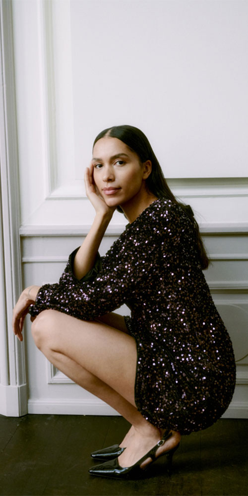 B.Young Sequin Bow Dress, eggplant