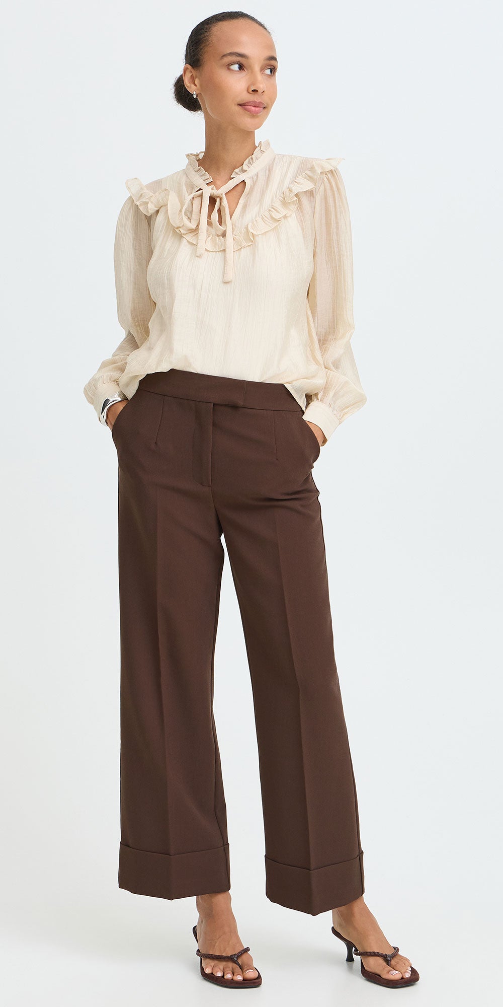 B.Young Cuffed Trousers, chocolate brown