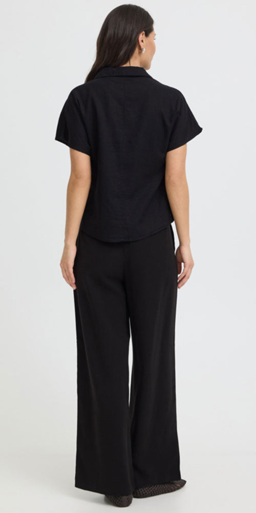 B.Young Linen Blend Button Shirt, black