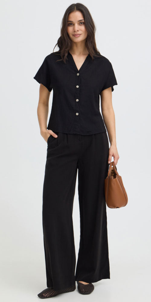 B.Young Linen Blend Button Shirt, black